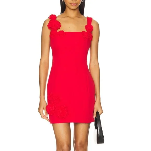 New Elliatt Trompe Mini Dress Red 3D Floral Size L - Picture 6 of 11
